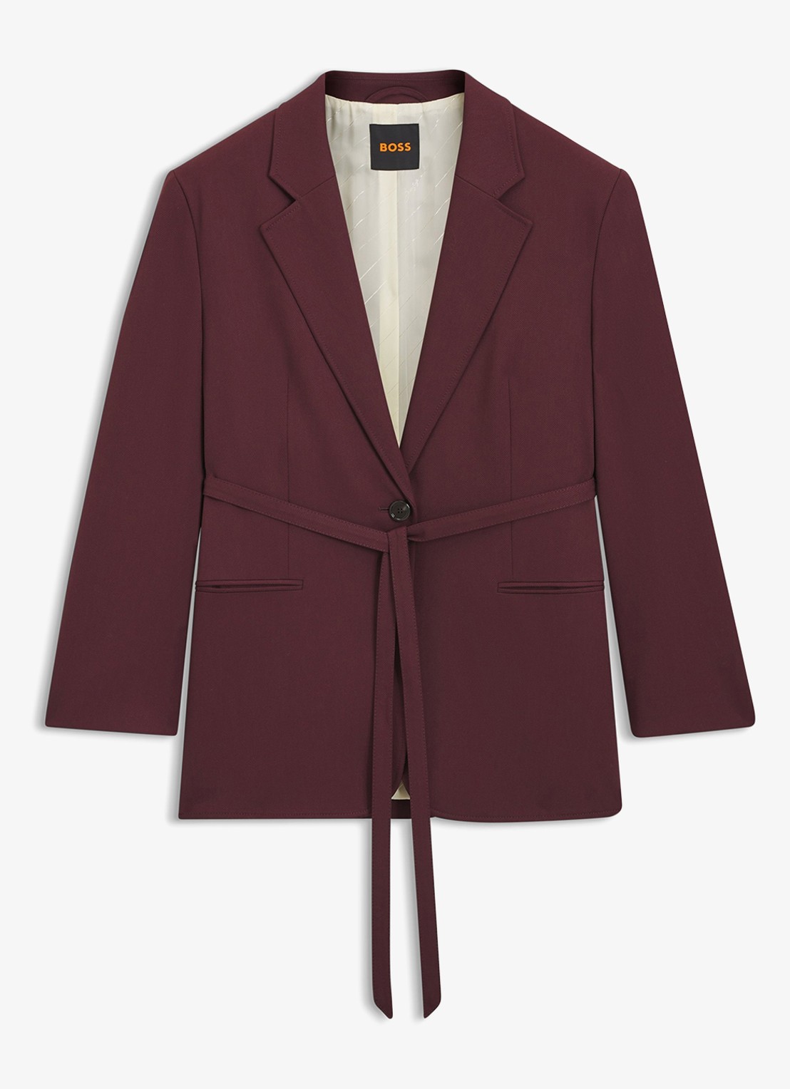 BOSS Oversized-fit blazer met riem - voorkant aubergine