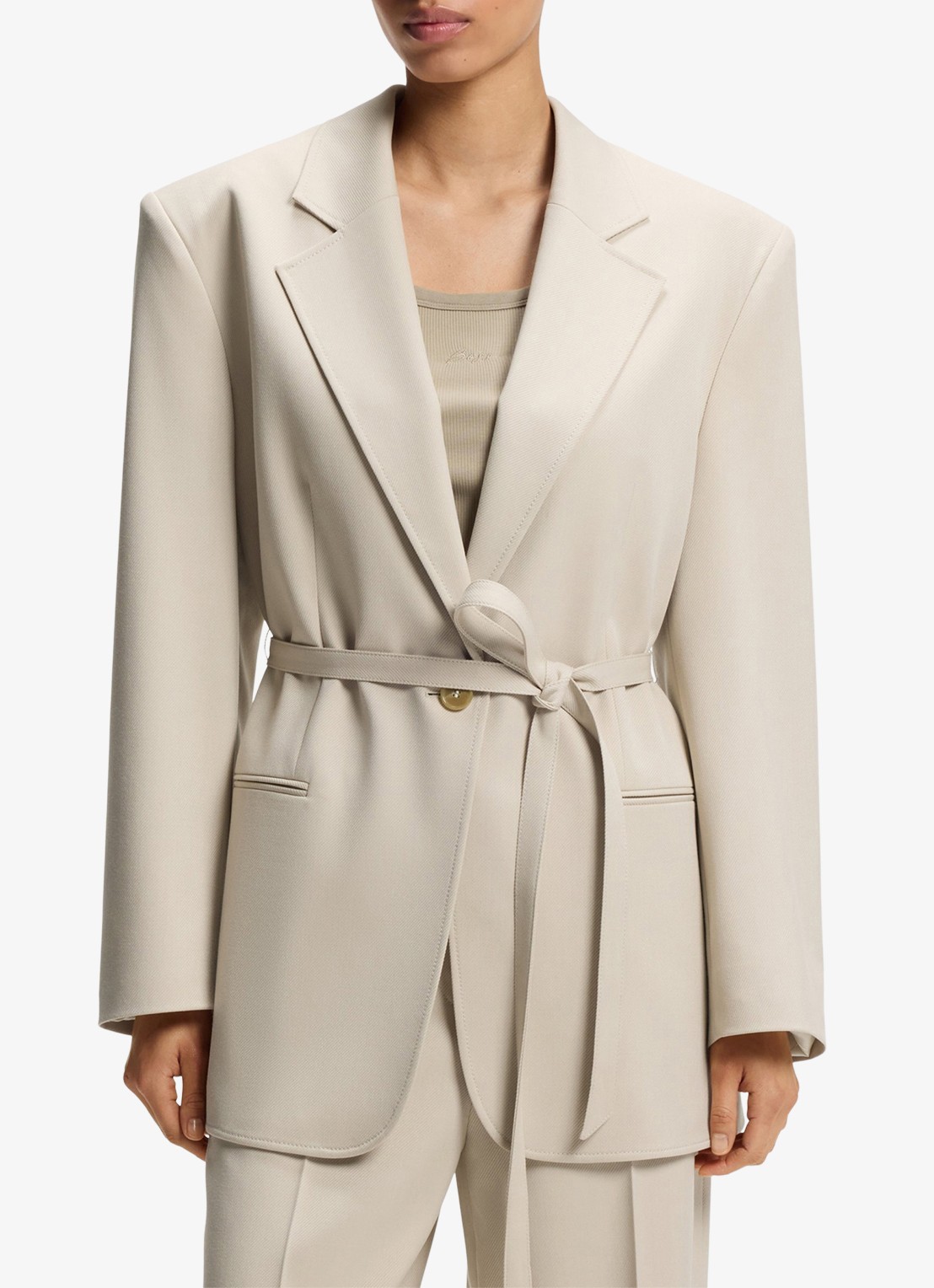 BOSS Oversized-fit blazer met riem - detail 3 beige