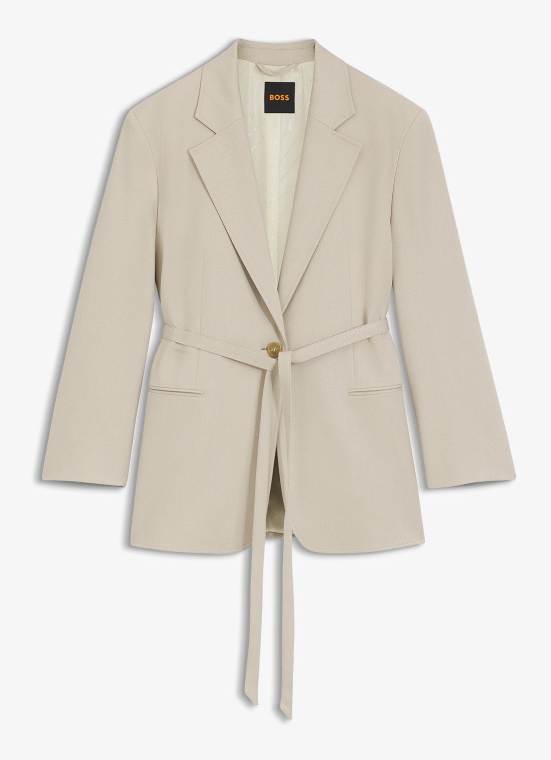BOSS Oversized-fit blazer met riem - voorkant beige