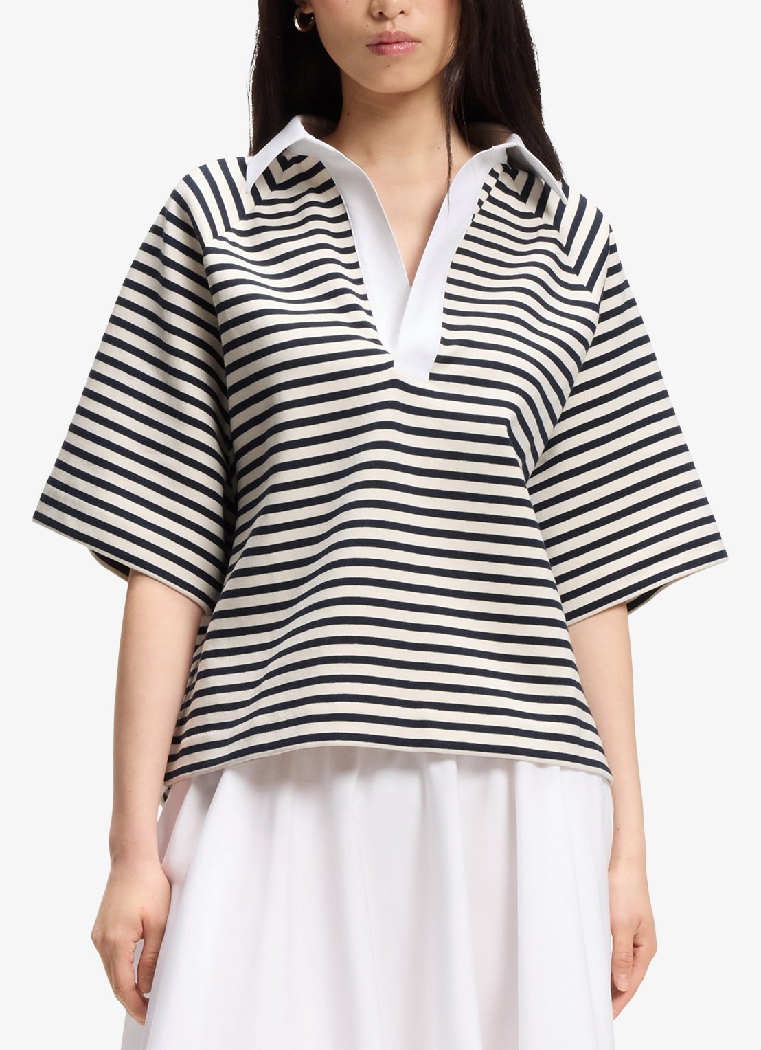 BOSS Oversized fit polo met streepprint - detail 2 wit