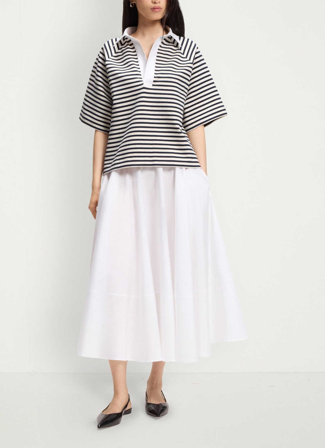 BOSS Oversized fit polo met streepprint - voorkant 4 wit