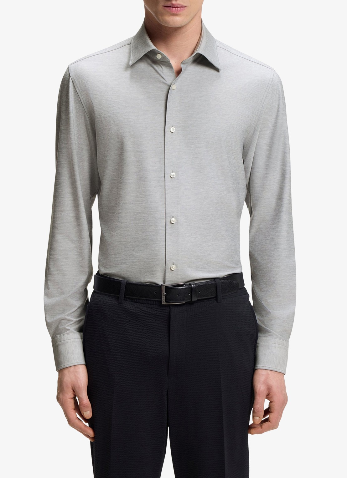 BOSS P-HANK-K-261 slim fit overhemd met gemêleerd dessin - detail open grey-072 / grijs
