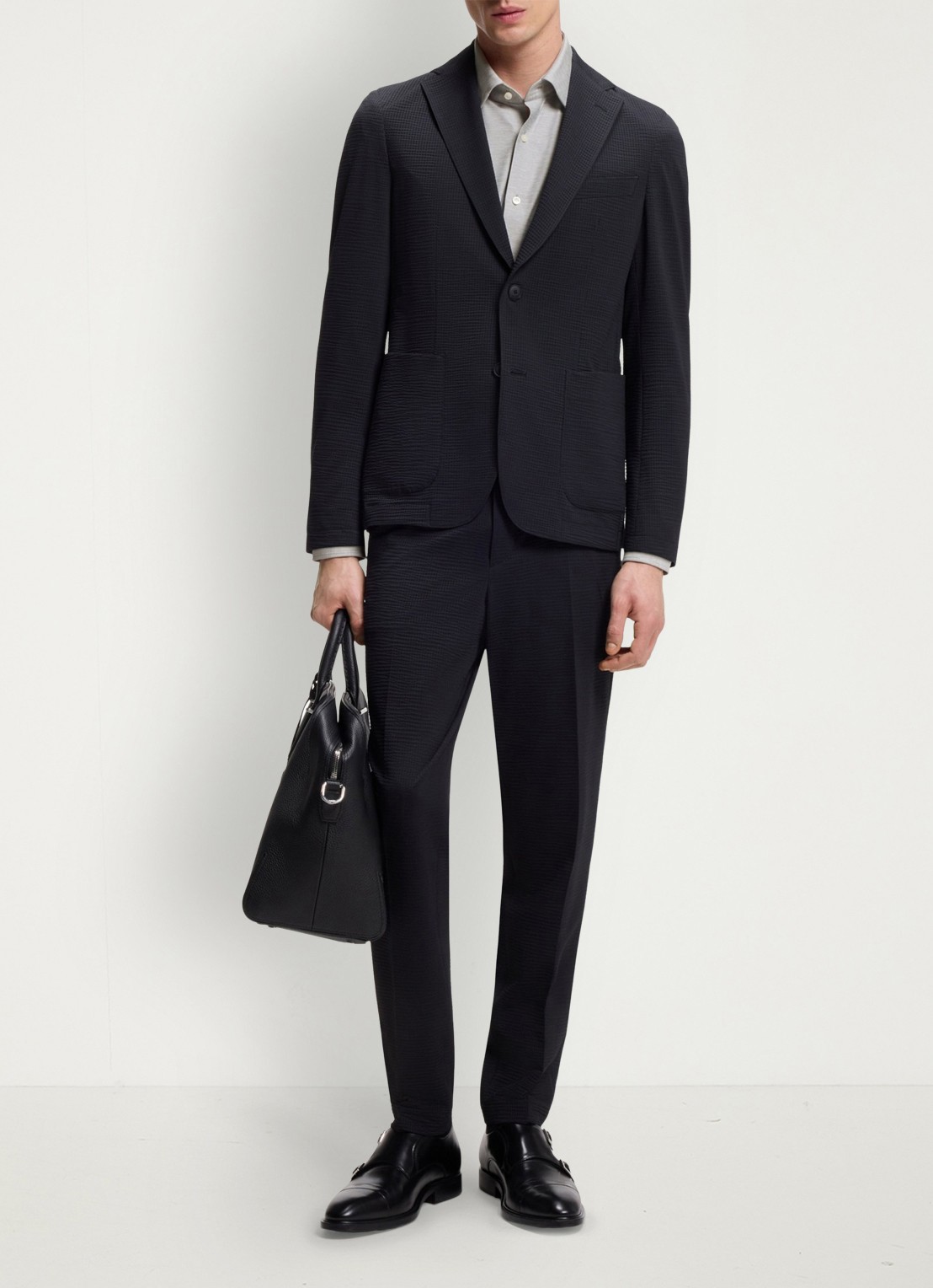 BOSS P-HANK-K-261 slim fit overhemd met gemêleerd dessin - voorkant 6 open grey-072 / grijs