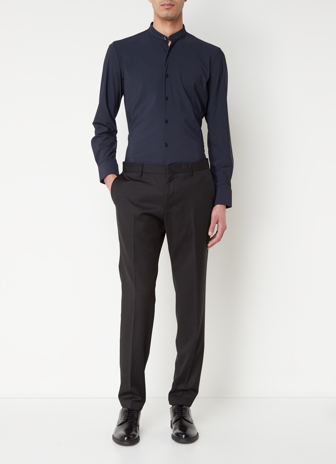 BOSS P-Hank slim fit overhemd met stretch - voorkant 2 donkerblauw