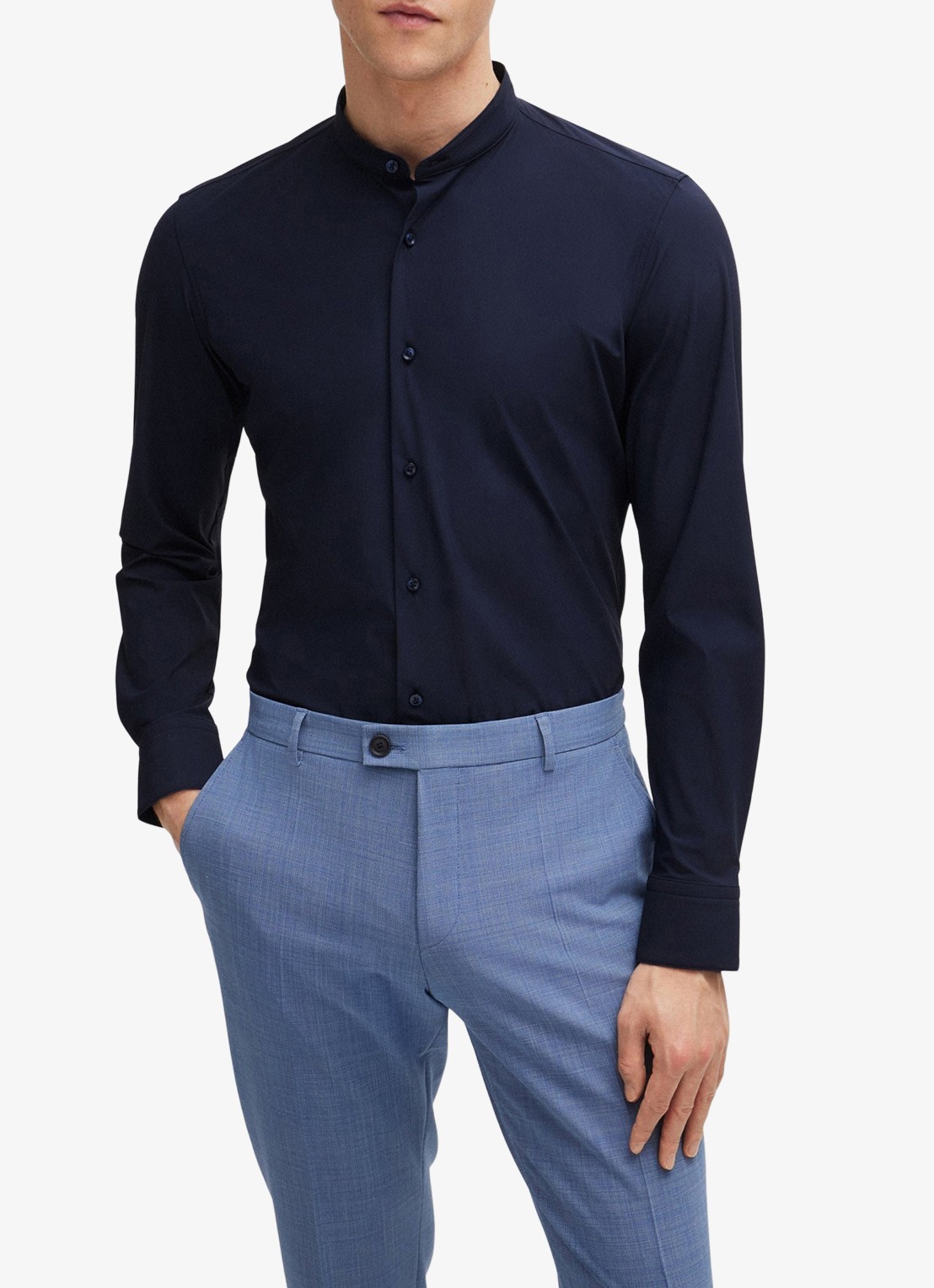 BOSS P-Hank slim fit overhemd met stretch - detail 7 donkerblauw