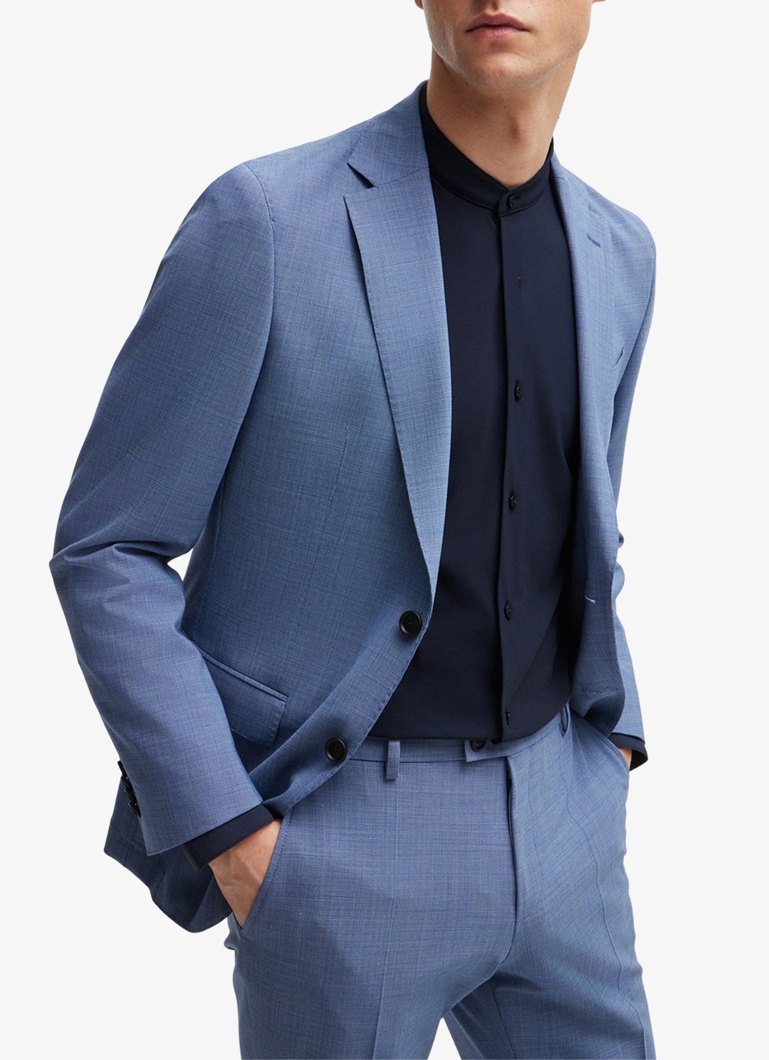 BOSS P-Hank slim fit overhemd met stretch - detail 8 donkerblauw