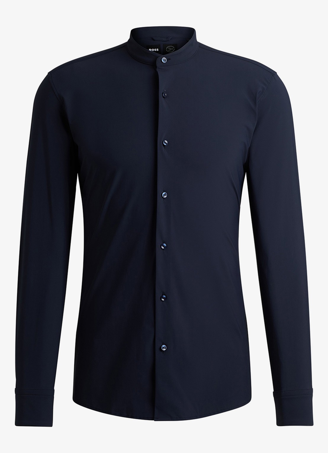 BOSS P-Hank slim fit overhemd met stretch - voorkant 3 donkerblauw