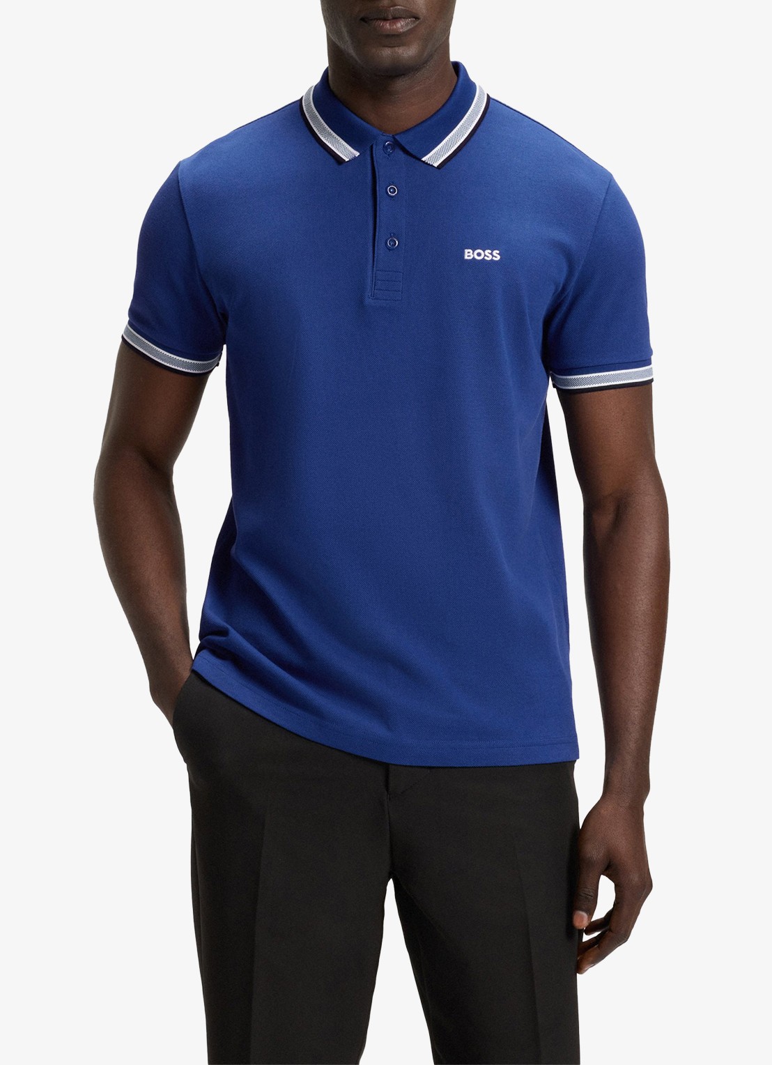 BOSS Paddy regular fit polo van piqué katoen met logo  - detail 4 medium blue-420 / blauw