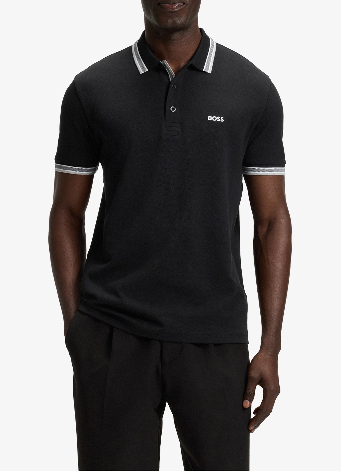 BOSS Paddy regular fit polo van piqué katoen met logo  - detail 2 zwart