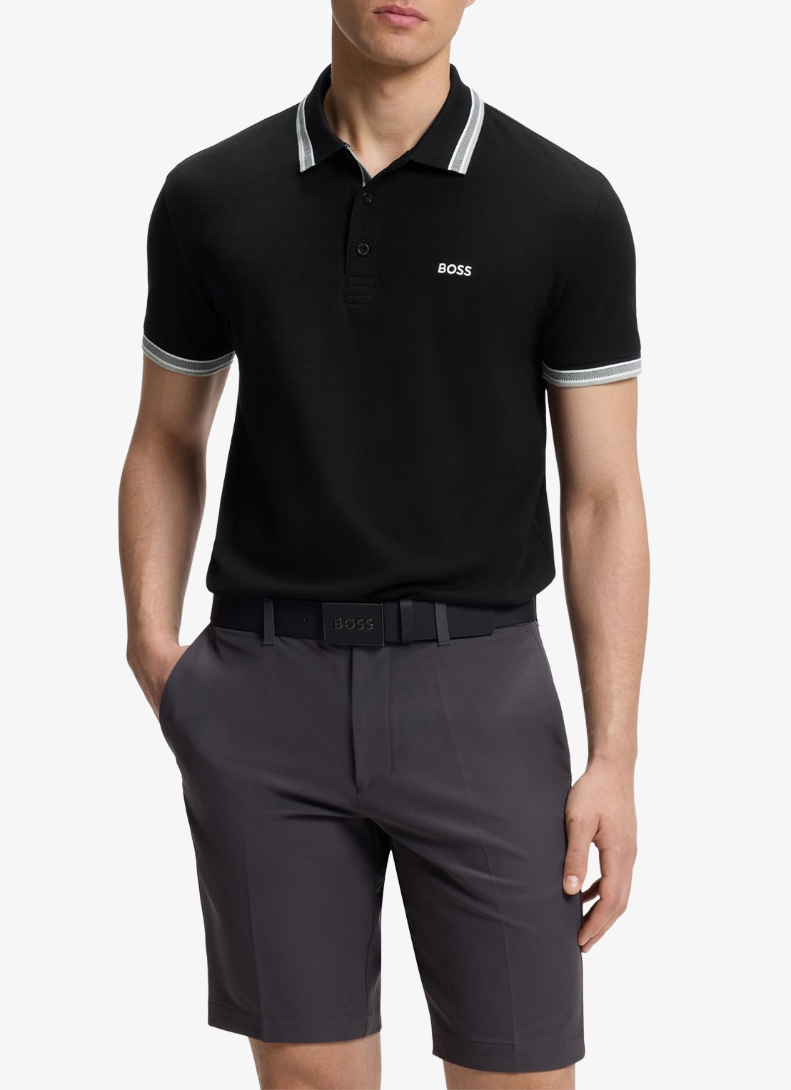 BOSS Paddy regular fit polo van piqué katoen met logo  - detail 4 black-001 / zwart