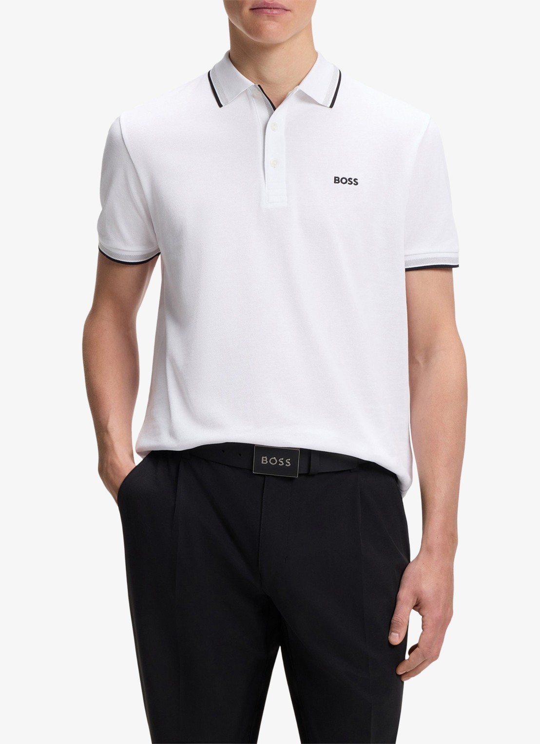 BOSS Paddy regular fit polo van piqué katoen met logo  - detail 6 white-100 / wit
