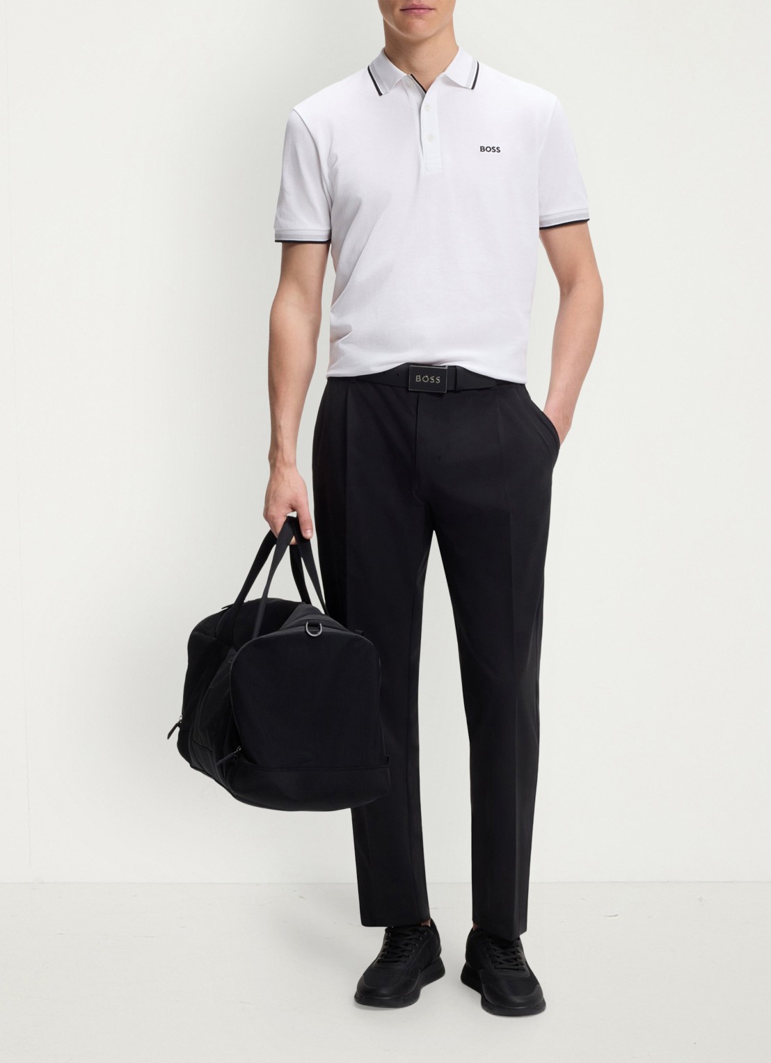 BOSS Paddy regular fit polo van piqué katoen met logo  - voorkant 2 white-100 / wit