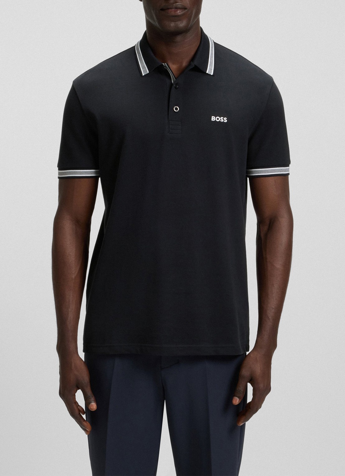BOSS Paddy regular fit polo van piqué katoen met logo  - detail 4 donkerblauw