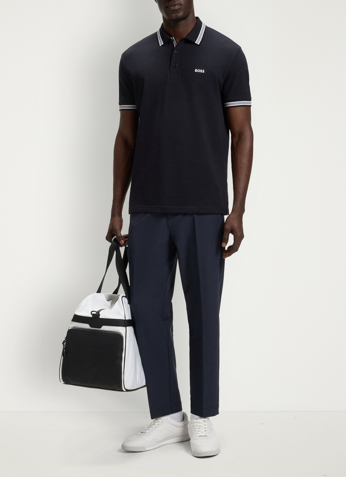 BOSS Paddy regular fit polo van piqué katoen met logo  - voorkant 3 donkerblauw