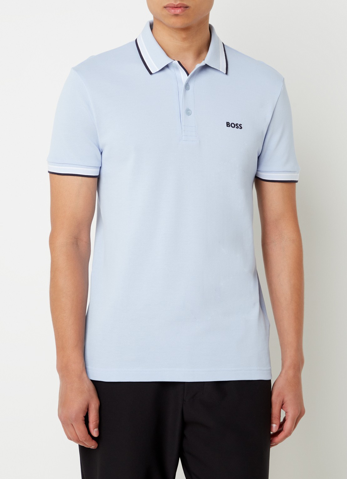 BOSS Paddy regular fit polo van piqué katoen met logo  - detail light/pastel blue-450 / blauw