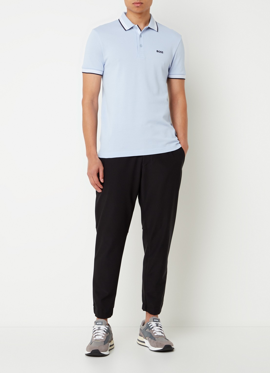 BOSS Paddy regular fit polo van piqué katoen met logo  - voorkant 4 light/pastel blue-450 / blauw