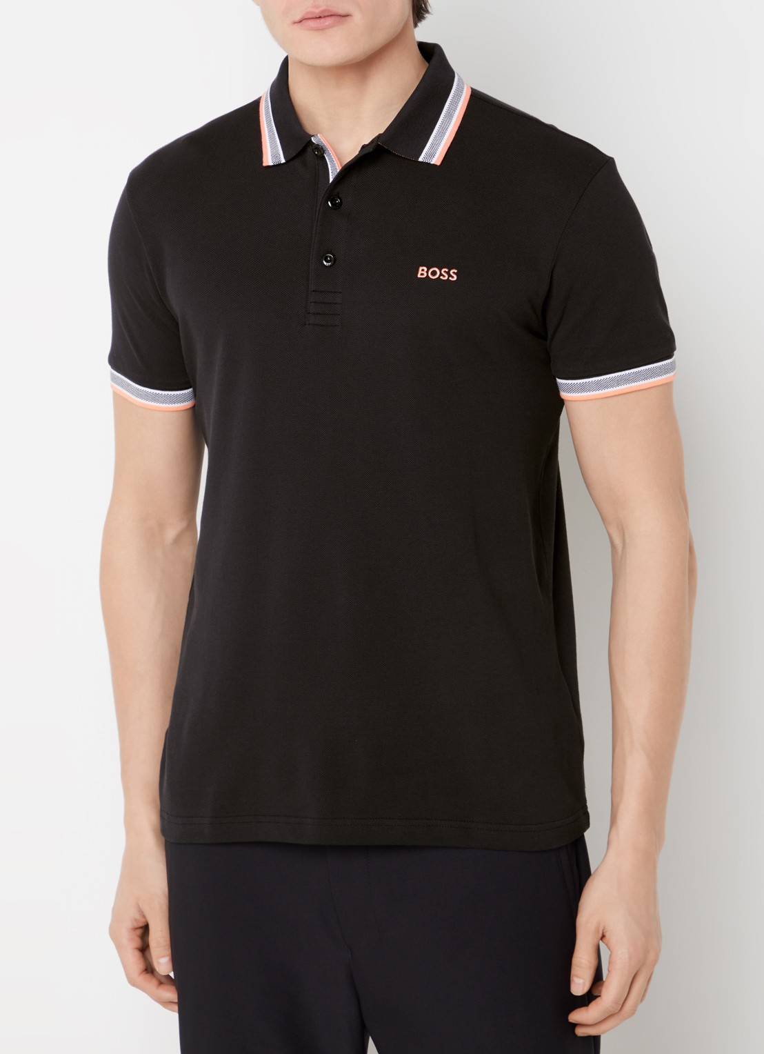 BOSS Paddy regular fit polo van piqué katoen met logo  - detail 4 black-003 / zwart