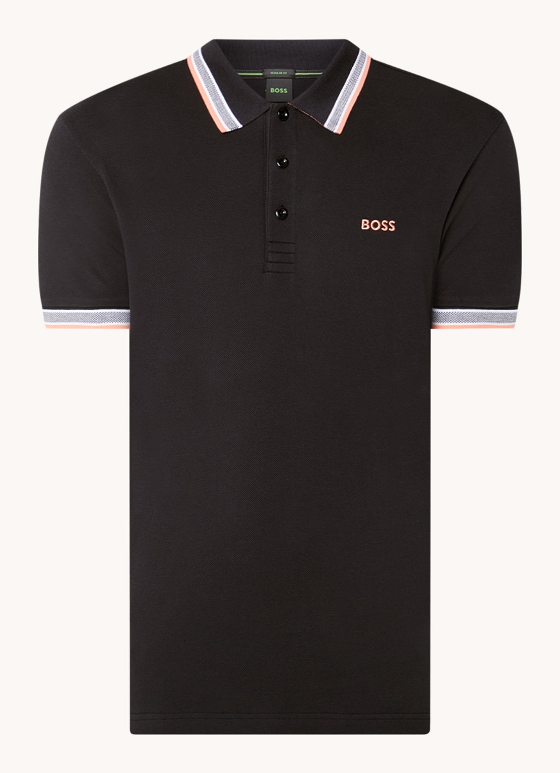 BOSS Paddy regular fit polo van piqué katoen met logo  - voorkant black-003 / zwart