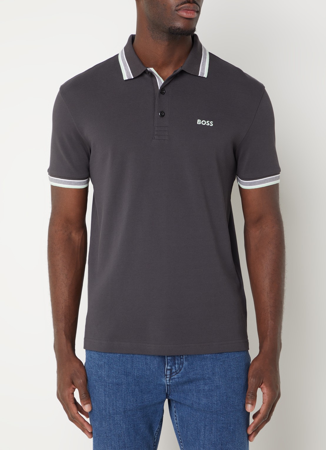 BOSS Paddy regular fit polo van piqué katoen met logo  - detail 3 charcoal-016 / grijs