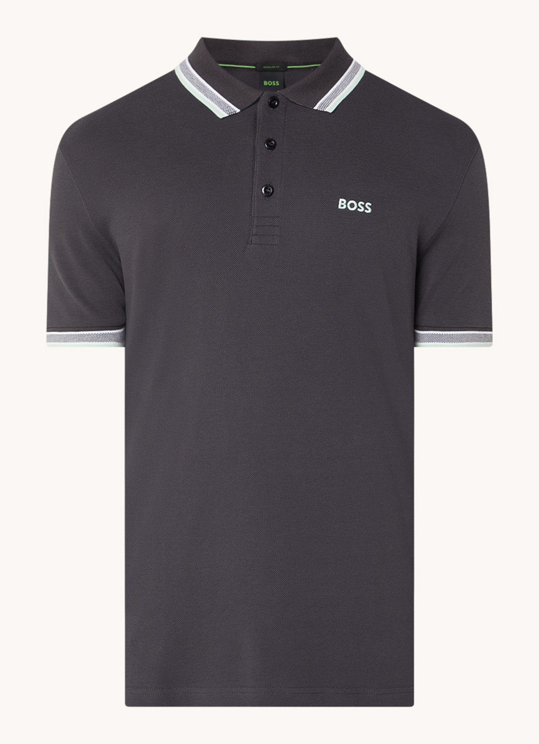 BOSS Paddy regular fit polo van piqué katoen met logo  - voorkant charcoal-016 / grijs