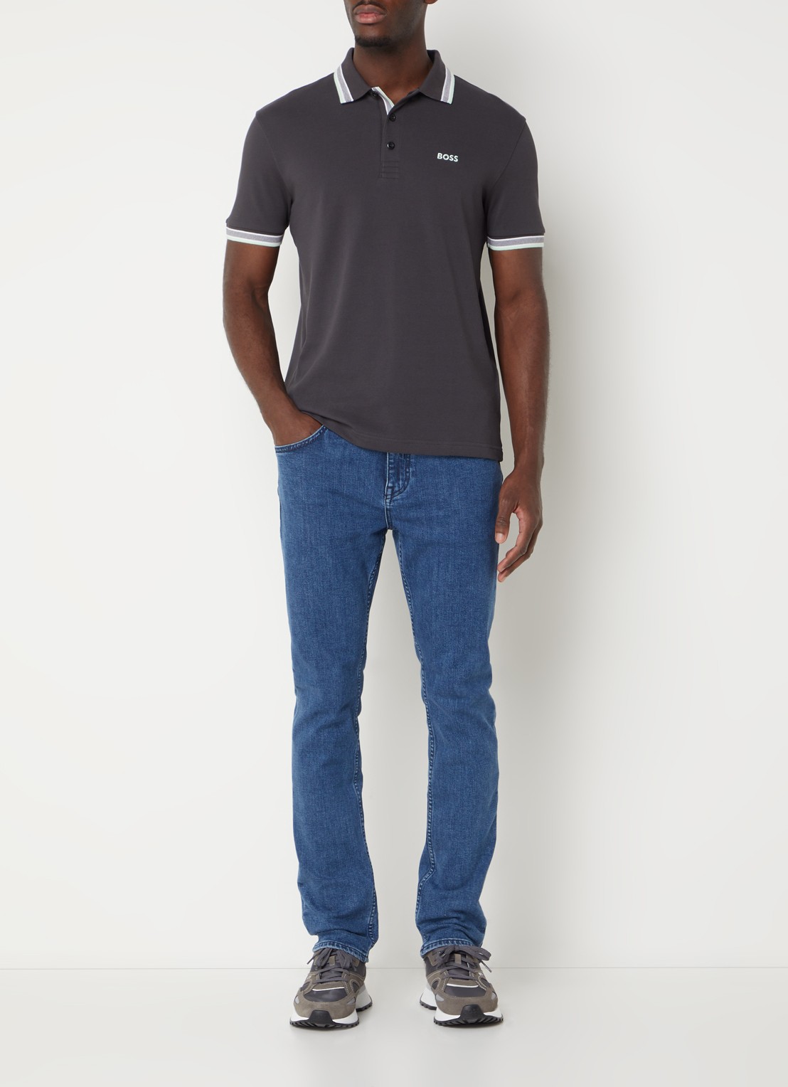 BOSS Paddy regular fit polo van piqué katoen met logo  - voorkant 2 charcoal-016 / grijs