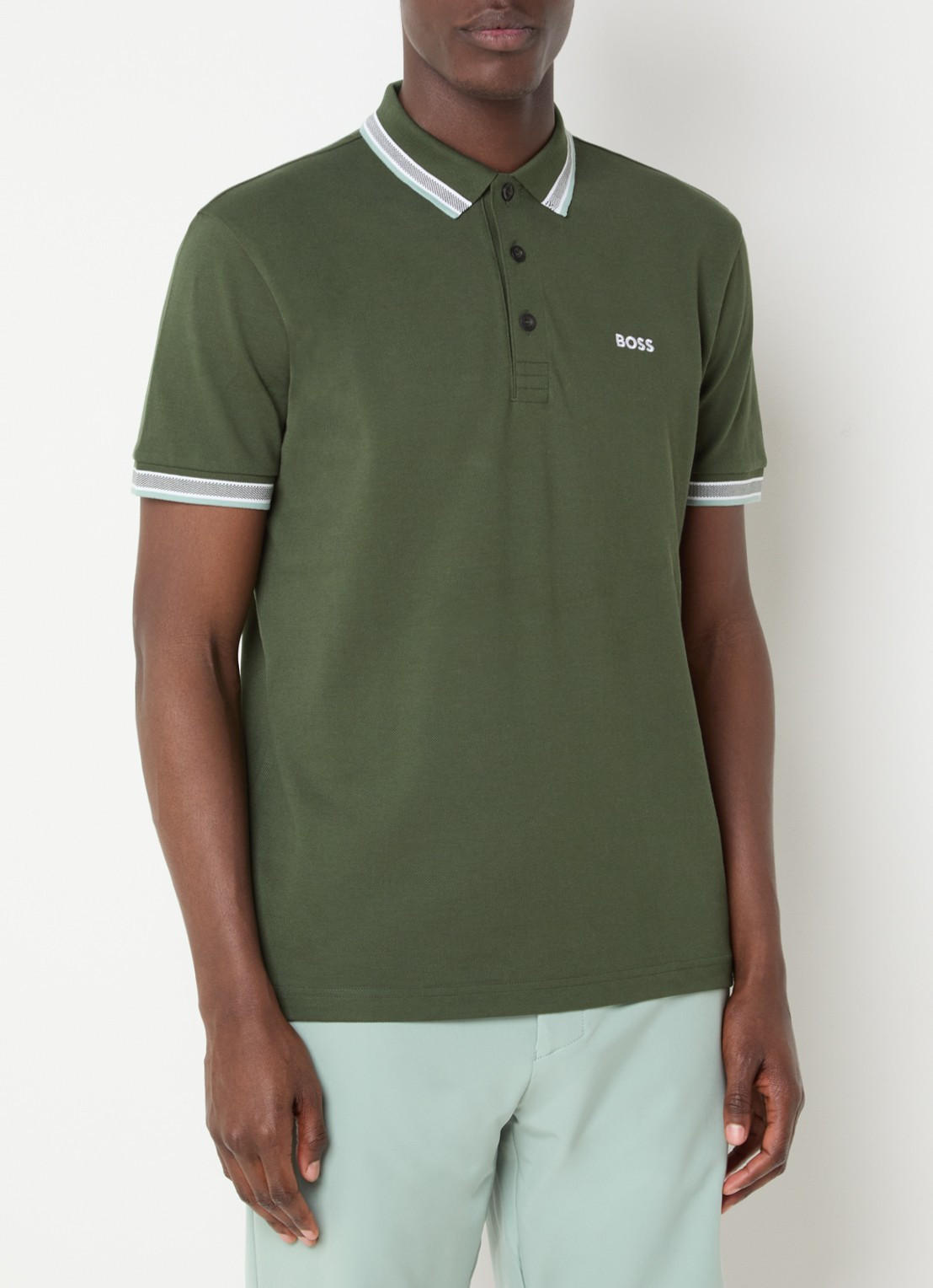 BOSS Paddy regular fit polo van piqué katoen met logo  - detail open green-355 / groen