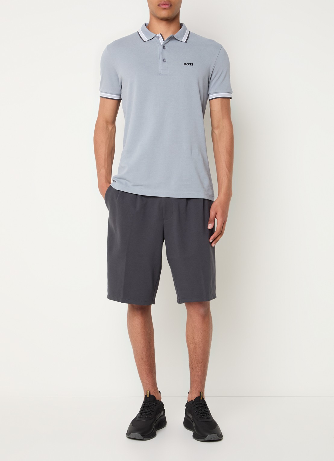 BOSS Paddy regular fit polo van piqué katoen met logo  - voorkant 3 dark grey-026 / grijs