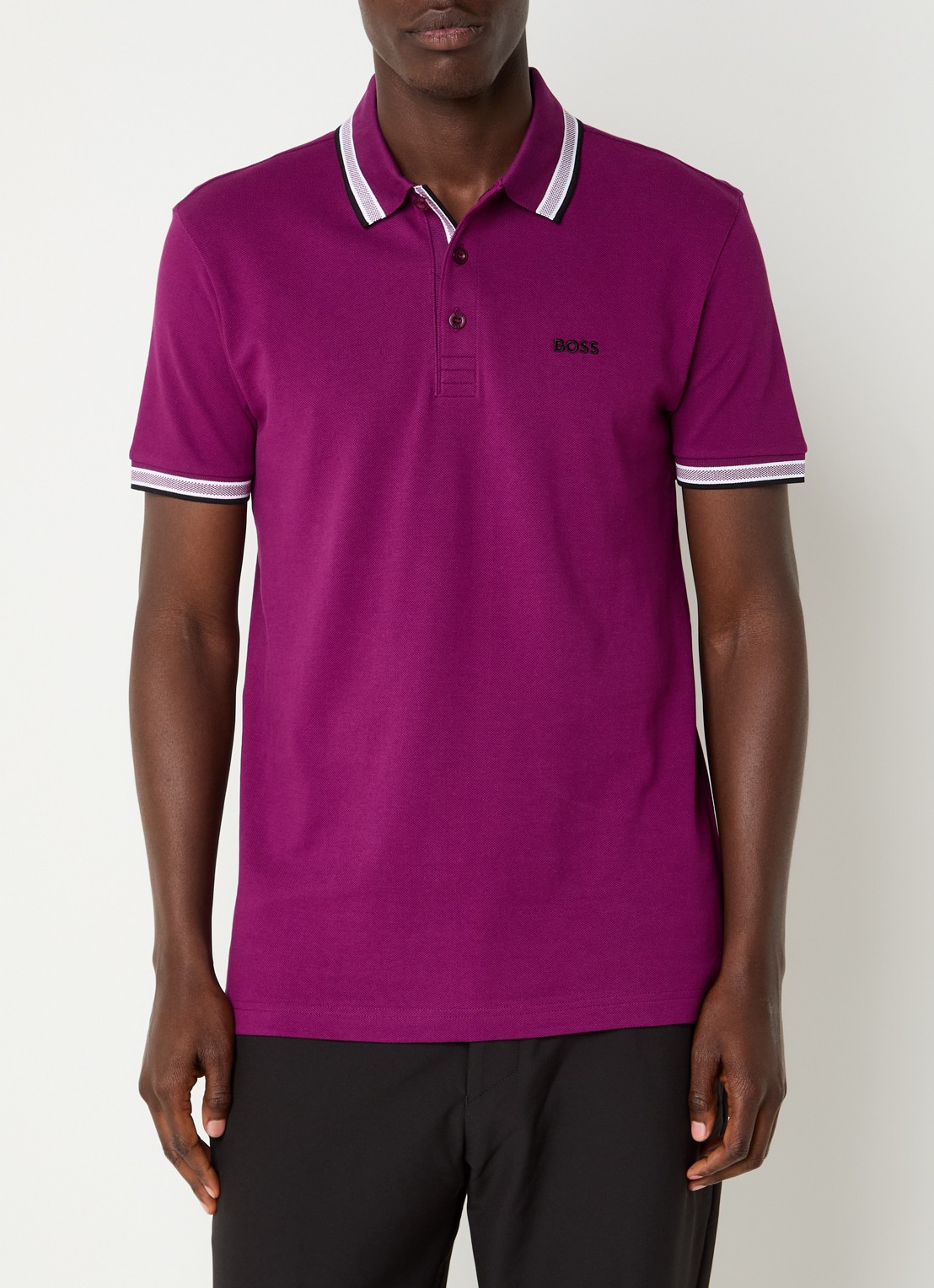 BOSS Paddy regular fit polo van piqué katoen met logo  - detail bright pink-674 / paars