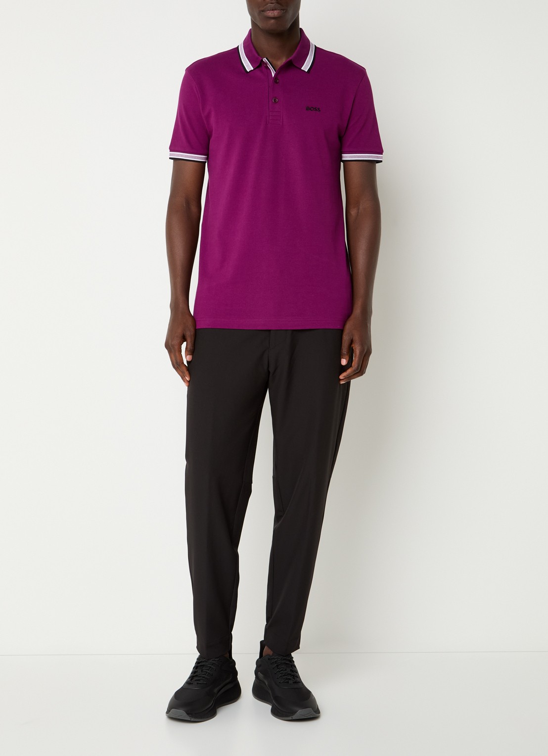 BOSS Paddy regular fit polo van piqué katoen met logo  - voorkant 4 bright pink-674 / paars