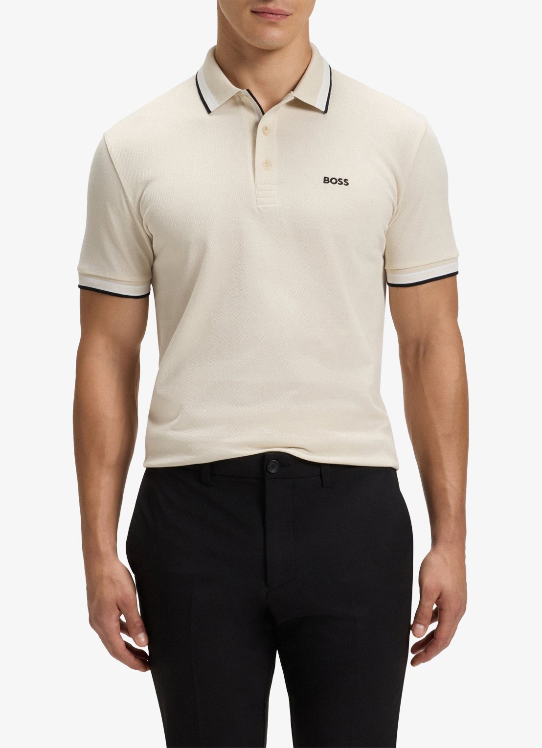 BOSS Paddy regular fit polo van piqué katoen met logo  - detail 4 open white-133 / wit