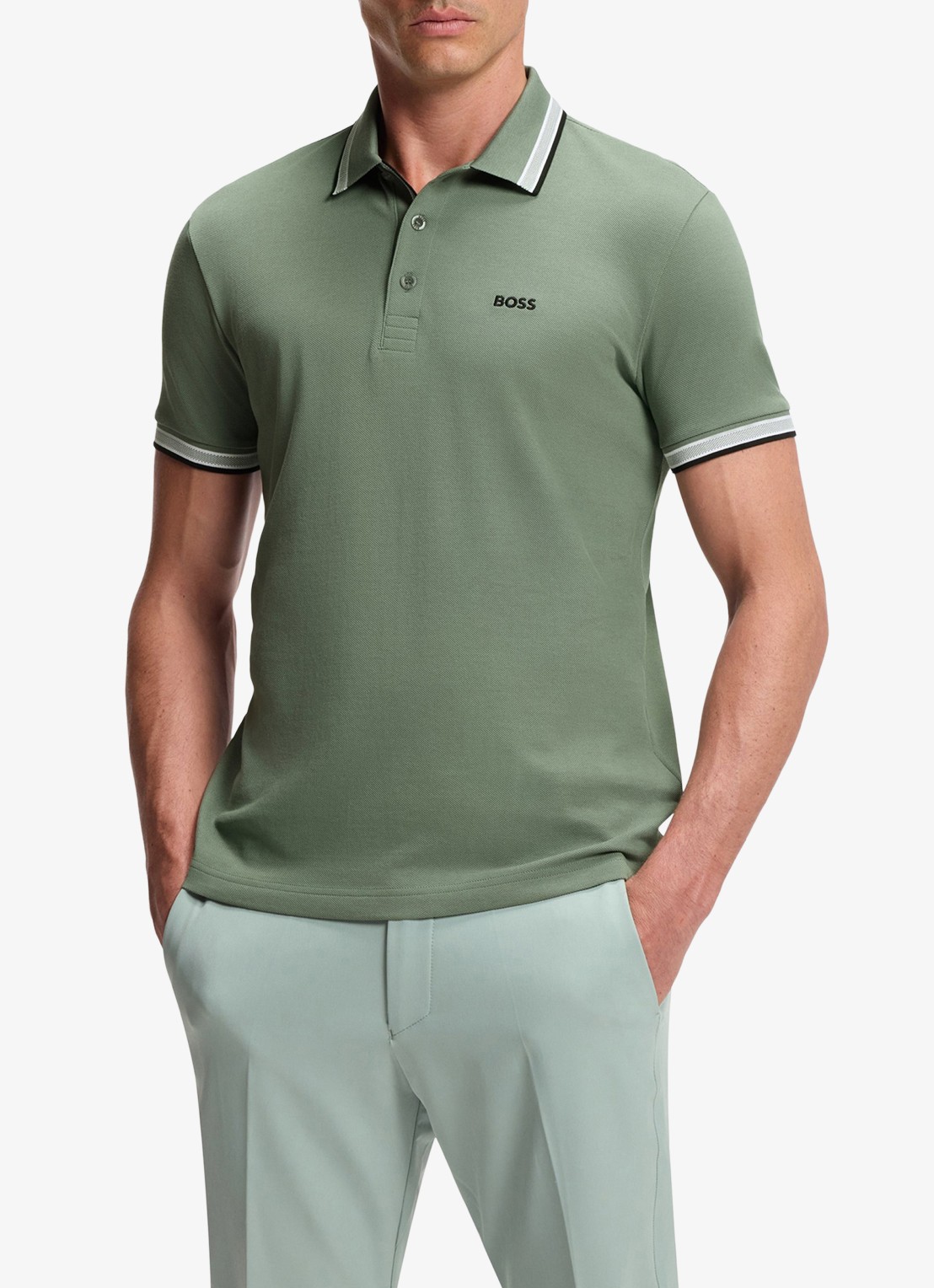 BOSS Paddy regular fit polo van piqué katoen met logo  - detail 3 open green-359 / groen