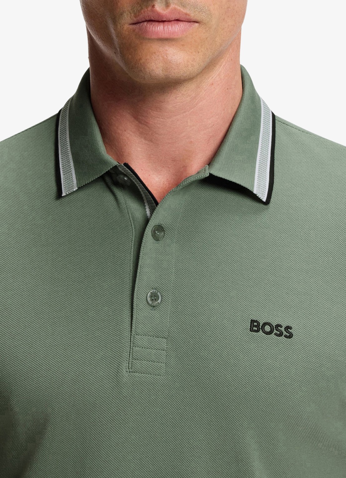 BOSS Paddy regular fit polo van piqué katoen met logo  - detail 4 open green-359 / groen