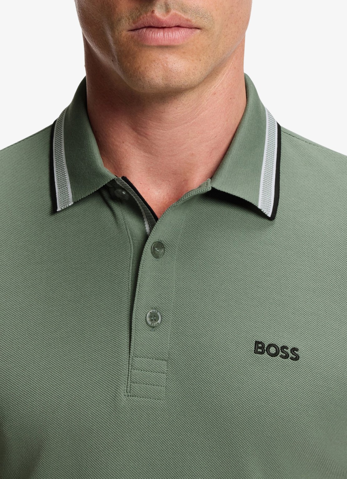 BOSS Paddy regular fit polo van piqué katoen met logo  - detail 4 open green-359 / groen