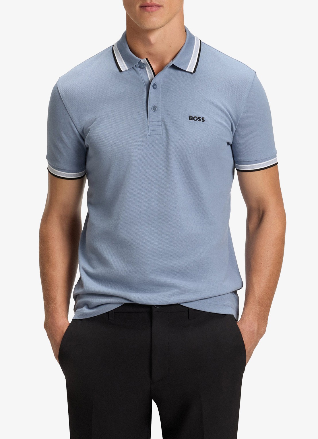 BOSS Paddy regular fit polo van piqué katoen met logo  - detail 3 open blue-490 / blauw