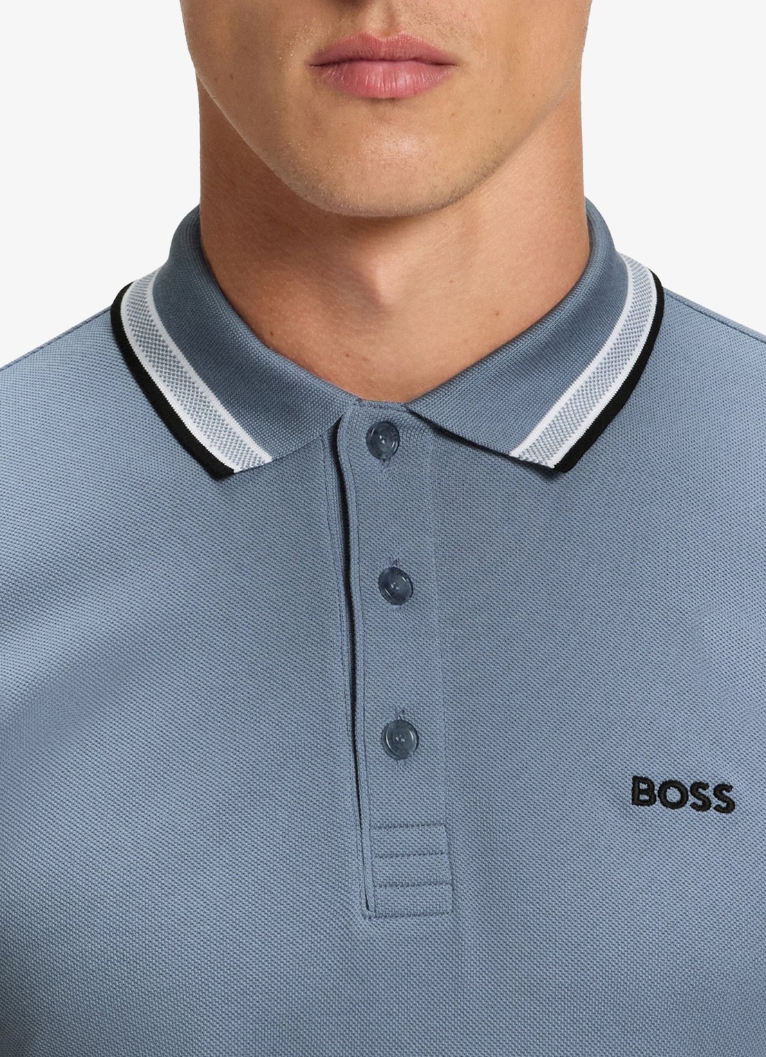 BOSS Paddy regular fit polo van piqué katoen met logo  - detail 4 open blue-490 / blauw