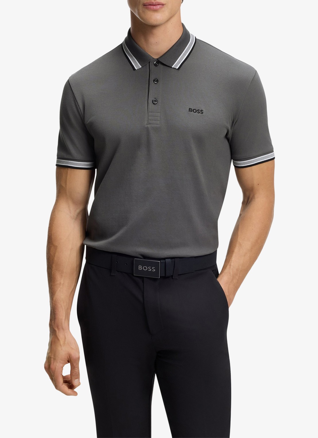 BOSS Paddy regular fit polo van piqué katoen met logo  - detail open grey-071 / grijs