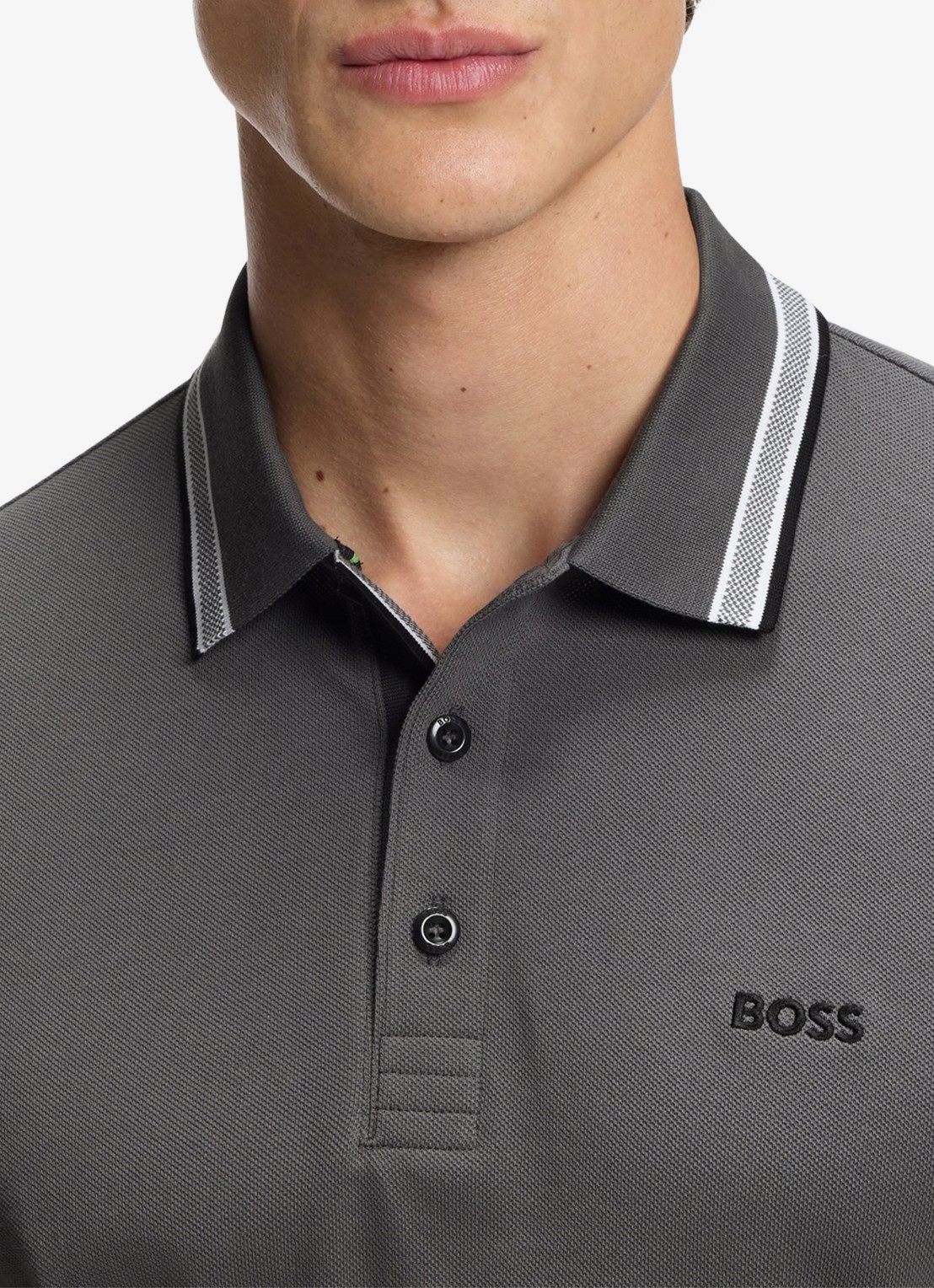 BOSS Paddy regular fit polo van piqué katoen met logo  - detail 2 open grey-071 / grijs