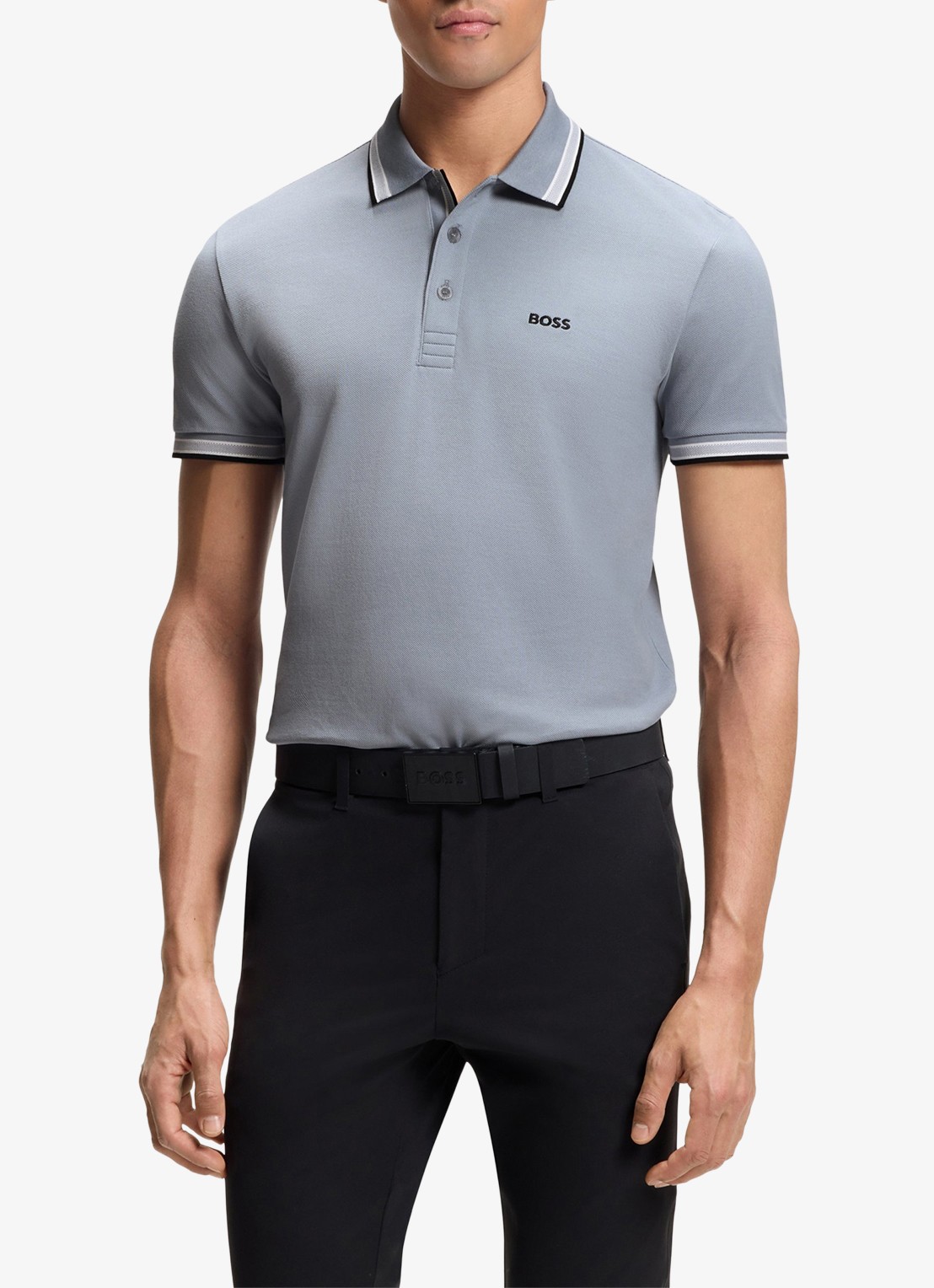 BOSS Paddy regular fit polo van piqué katoen met logo  - detail dark grey-025 / grijs
