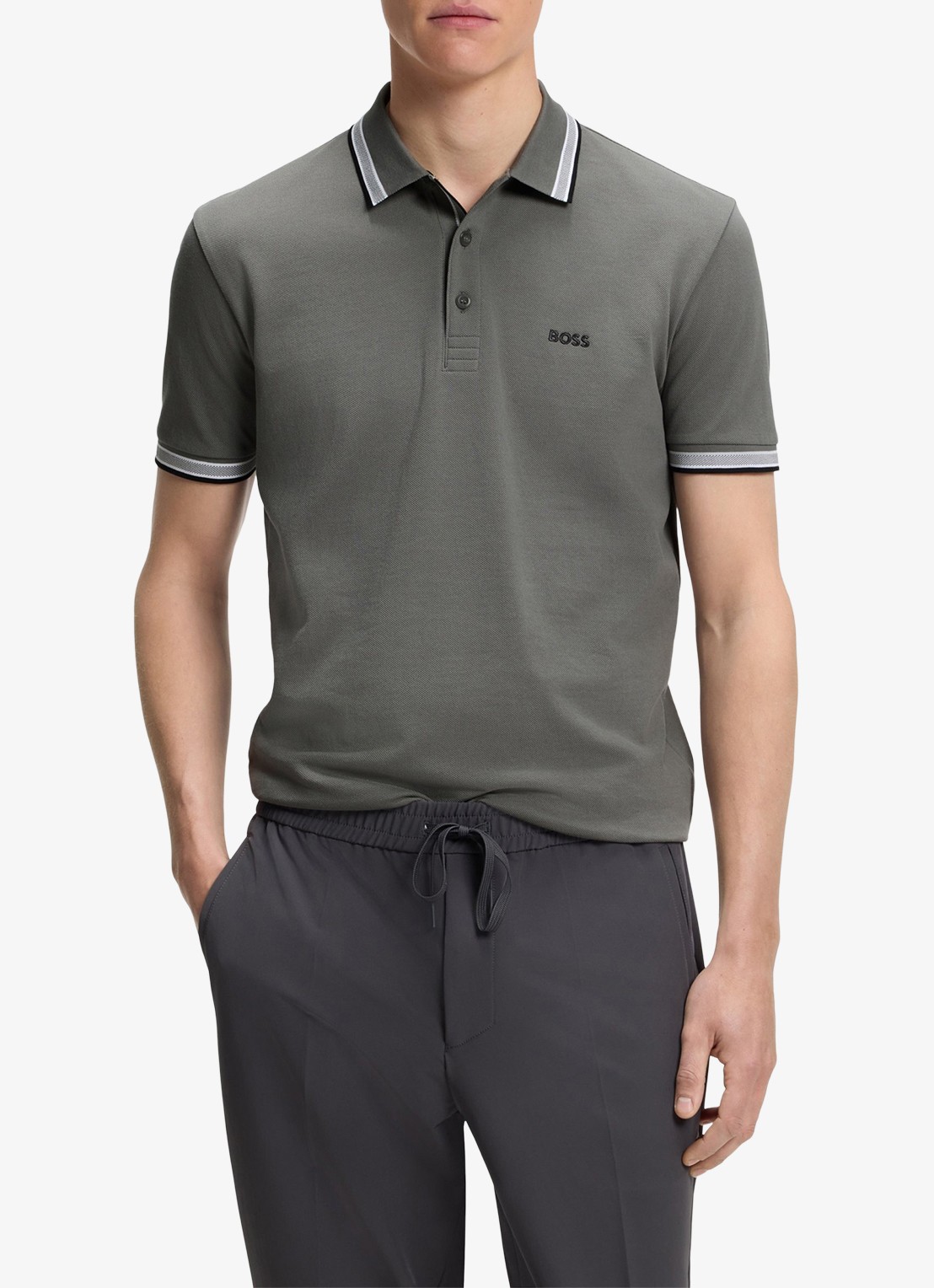 BOSS Paddy regular fit polo van piqué katoen met logo  - detail light/pastel grey-054 / grijs