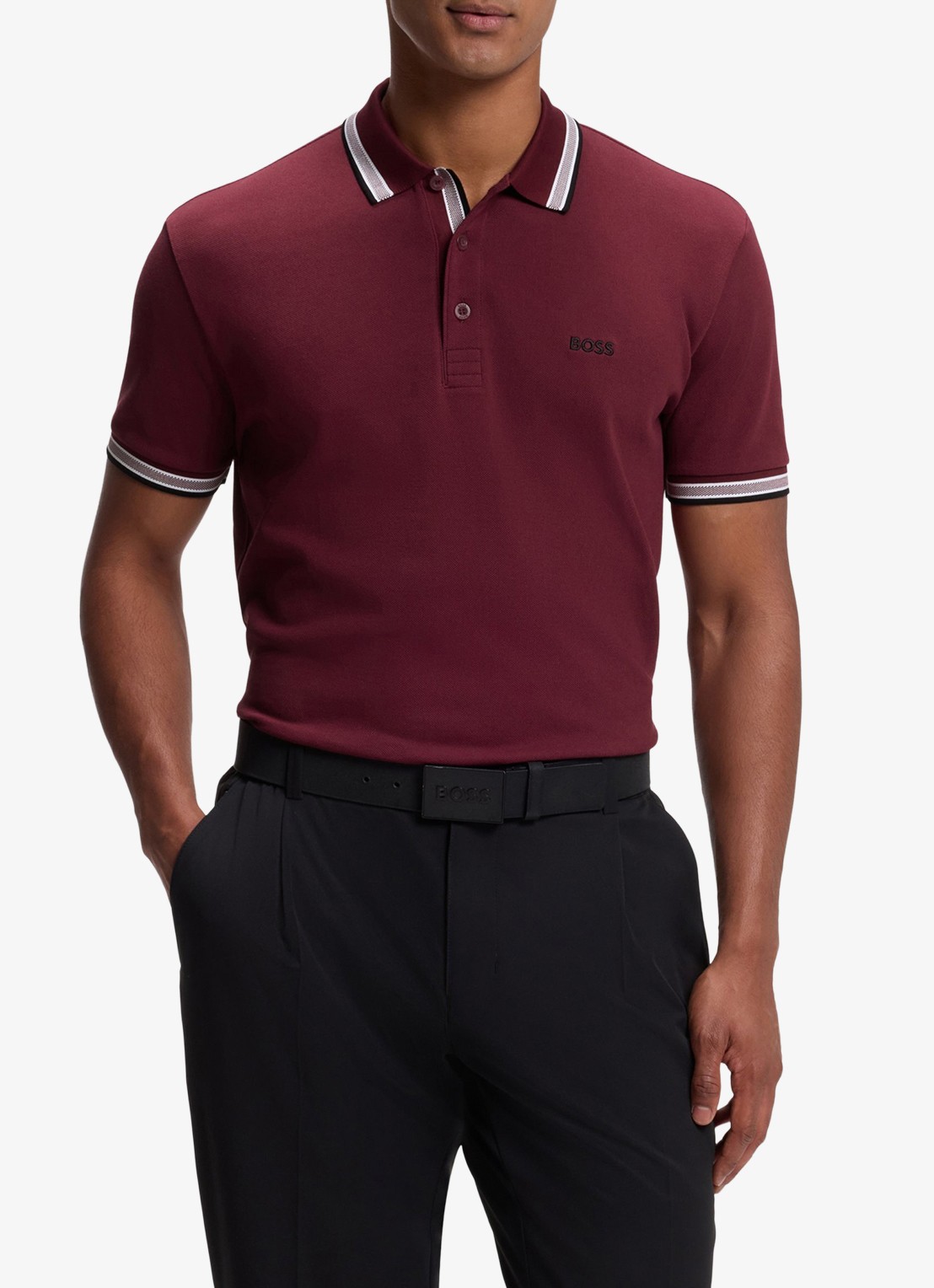 BOSS Paddy regular fit polo van piqué katoen met logo  - detail 4 dark pink-654 / roze