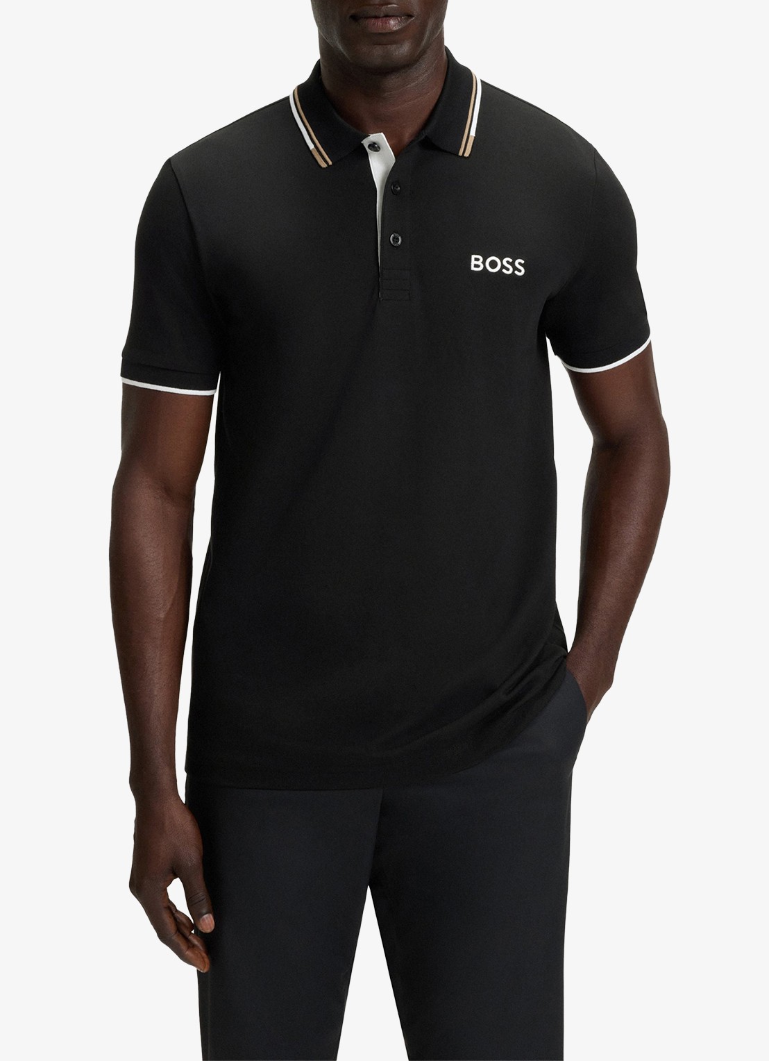 BOSS Paddy regular fit polo van piqué katoen  - detail diepzwart