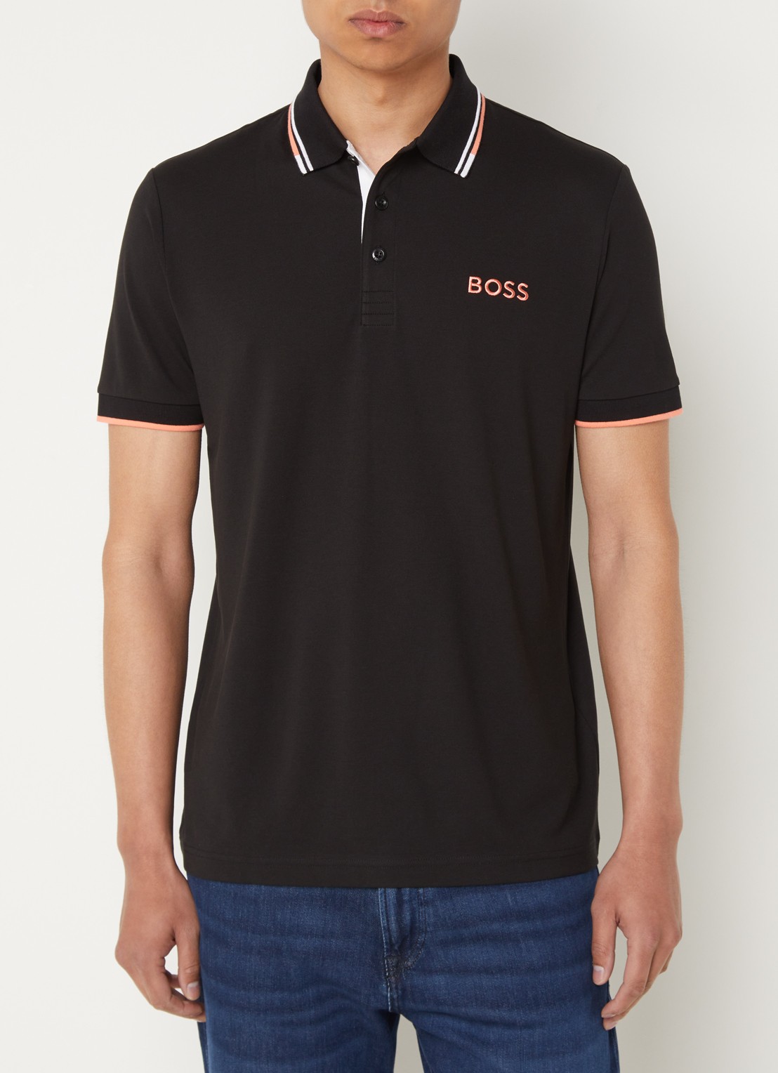 BOSS Paddy regular fit polo van piqué katoen  - detail zalmroze