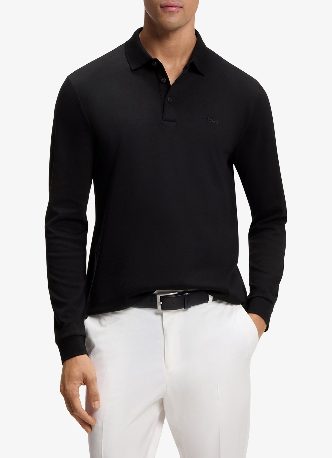 BOSS Pado regular fit polo met logo en stretch  - detail 3 zwart