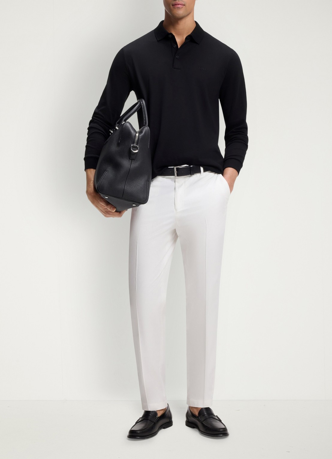 BOSS Pado regular fit polo met logo en stretch  - voorkant 2 zwart