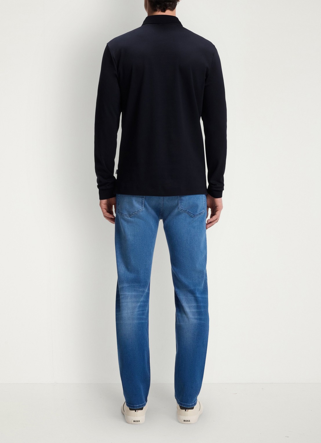 BOSS Pado regular fit polo met logo en stretch  - achterkant donkerblauw