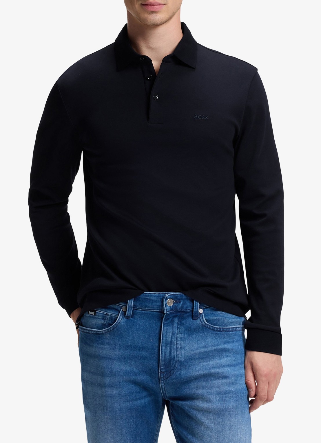 BOSS Pado regular fit polo met logo en stretch  - detail 2 donkerblauw