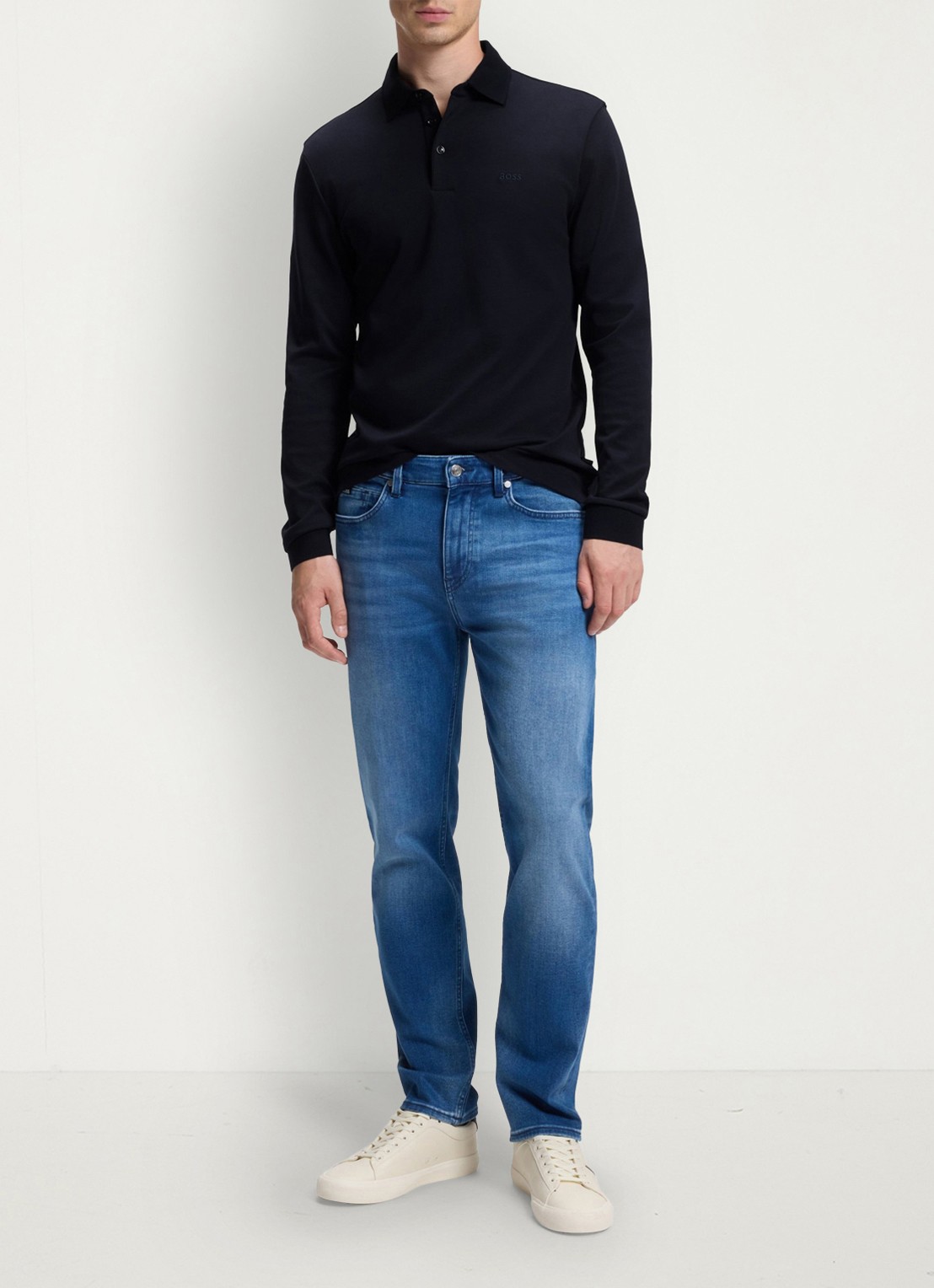 BOSS Pado regular fit polo met logo en stretch  - voorkant 6 donkerblauw