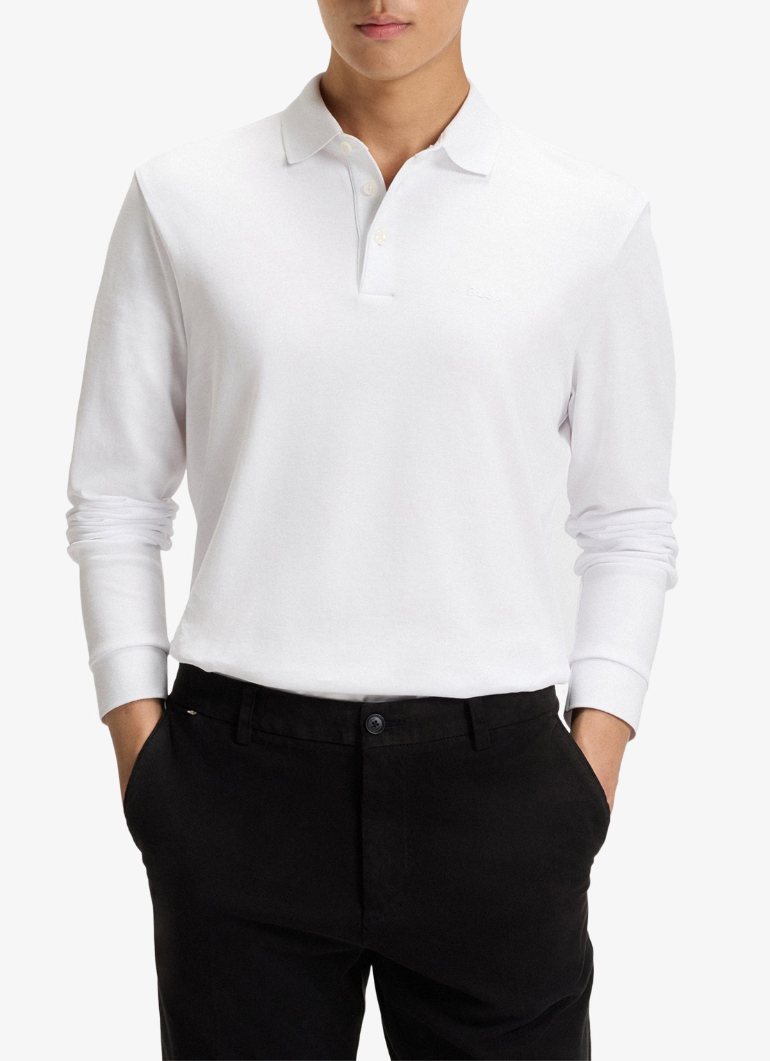 BOSS Pado regular fit polo met logo en stretch  - detail 3 wit