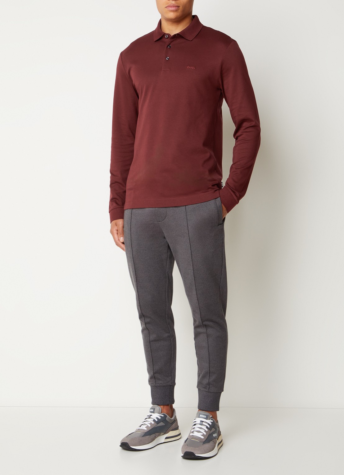 BOSS Pado regular fit polo met logo en stretch  - voorkant 2 donkerrood