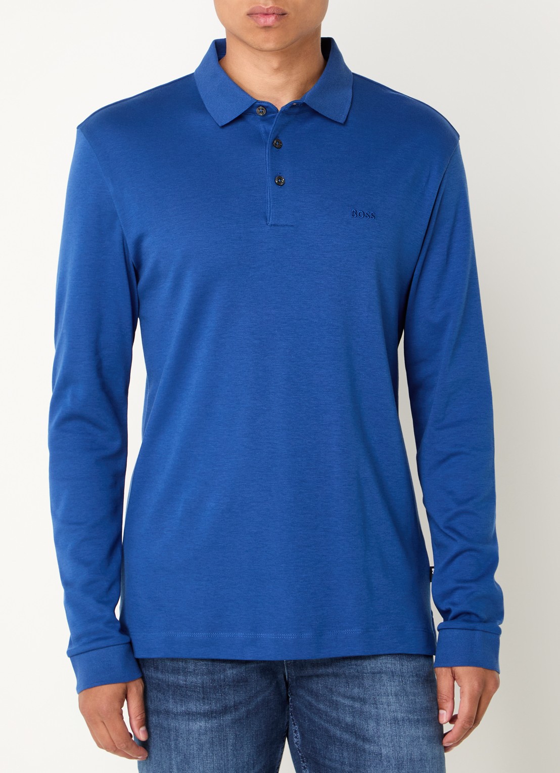 BOSS Pado regular fit polo met logo en stretch  - detail royalblauw